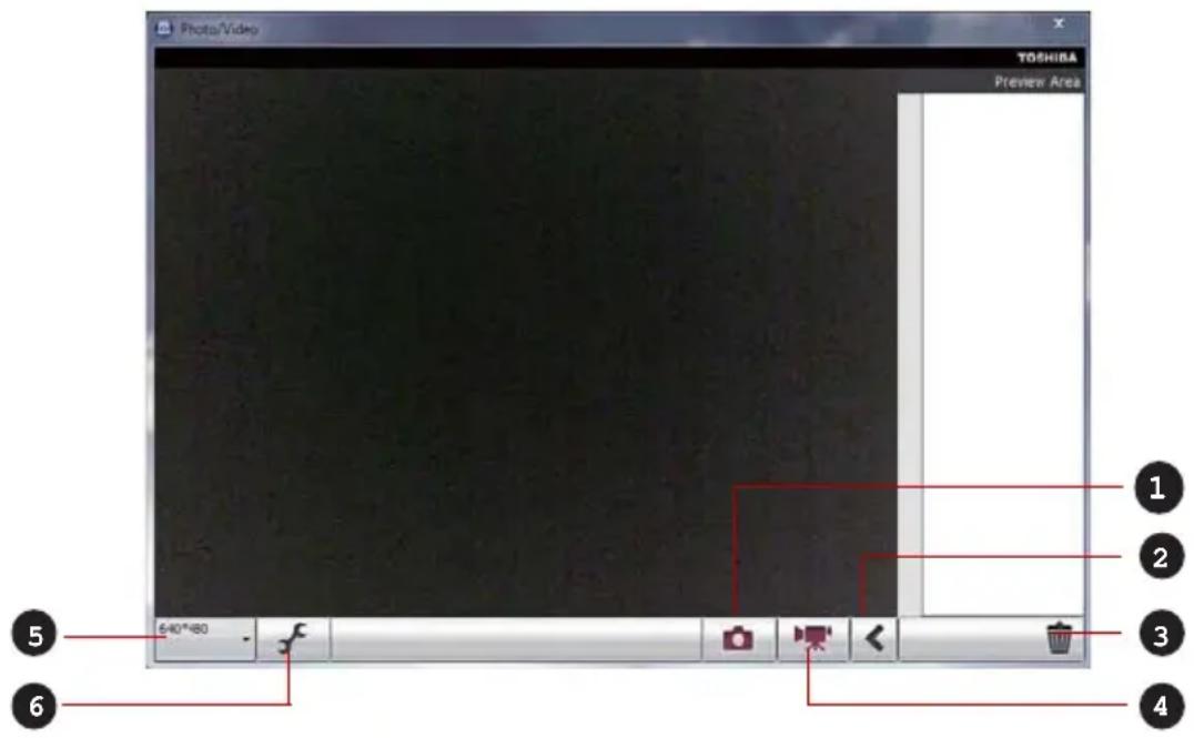 Photo/Video TOSHIBA Preview Area 5:40*480 ① ② ③ ④ ⑤ ⑥
