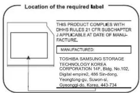 TOSHIBA Qosmio C70-B - Anordnung der vorgeschriebenen Kennzeichnung - 1