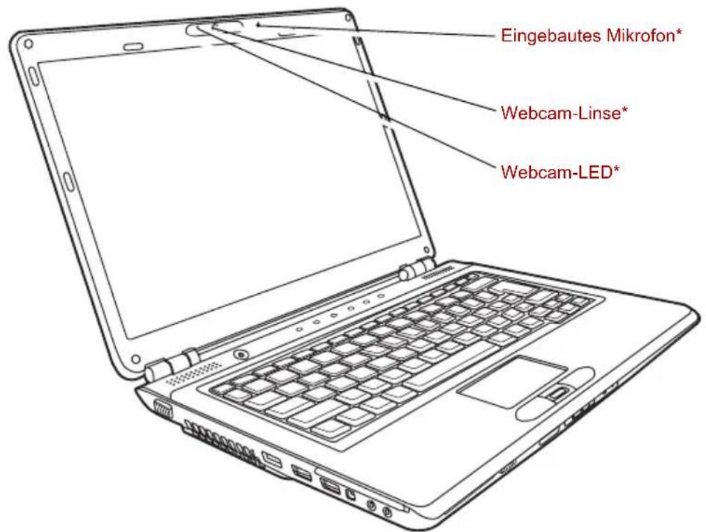 Eingebautes Mikrofon* Webcam-Linse* Webcam-LED*