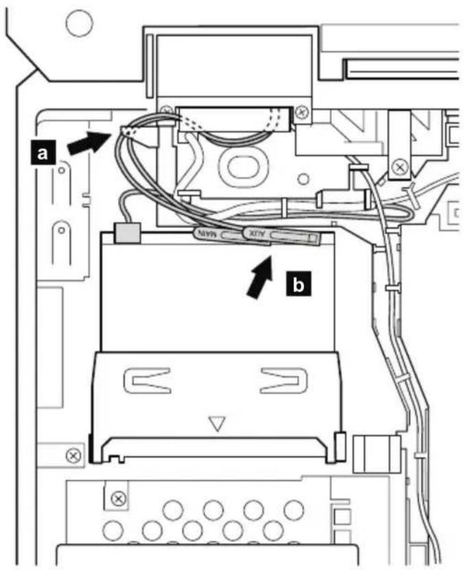 IBM ThinkPad X32 - Cable routing for the 802.11b/modem combo card - 1