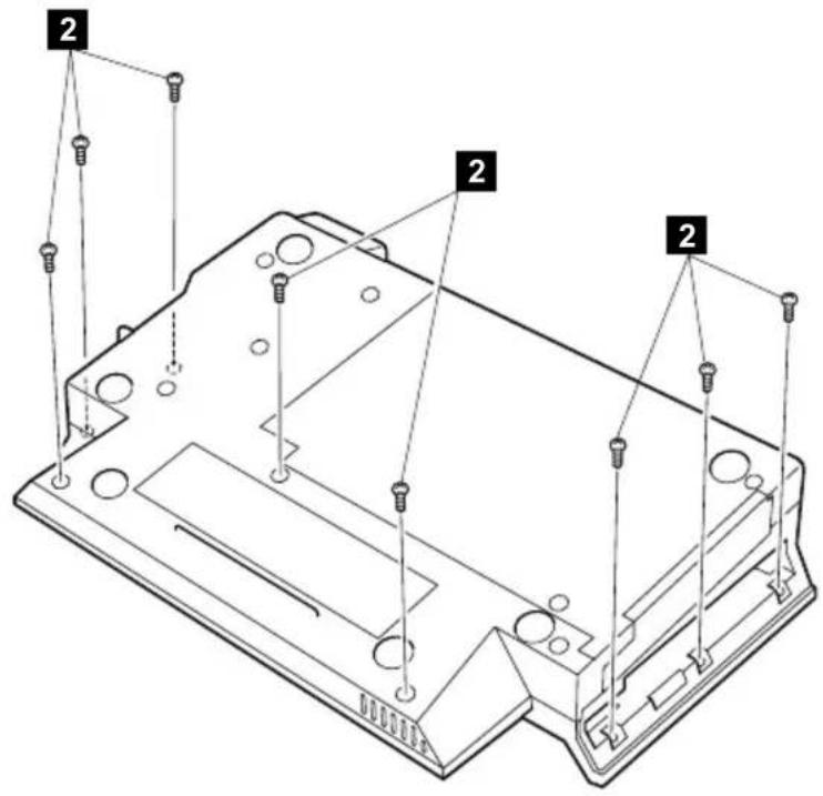 Technical diagram of a mechanical housing with numbered components and light bulb placements