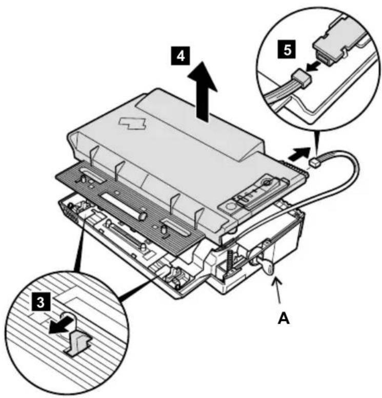 Technical diagram of an electronic device with labeled components and directional arrows indicating assembly or connection steps.