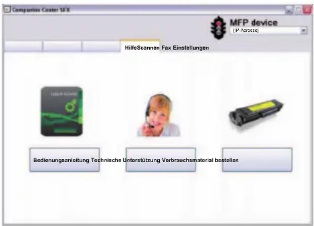 Companies Caster SFX MFP device [IP Adresse] HilfeScannen Fax Einstellungen Bedlenungsanleitung Technische Unterstützung Verbrauchsmaterial bestellen
