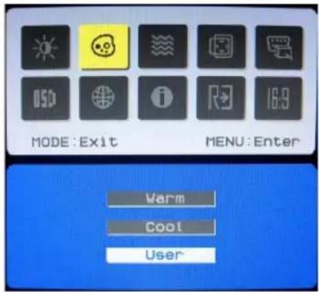 MODE: Exit MENU: Enter Warm Cool User