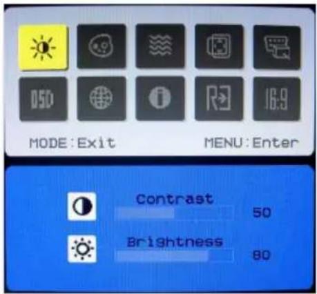 MODE: Exit MENU: Enter Contrast 50 Brightness 80