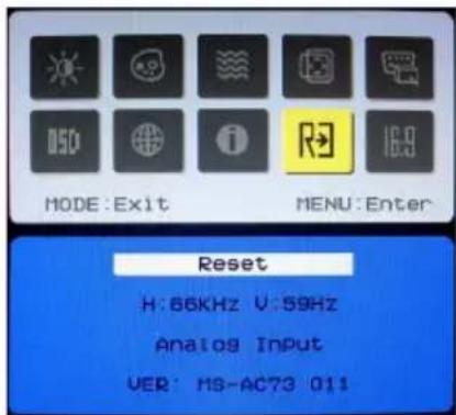 MODE:Exit MENU:Enter Reset H:86KHz V:59Hz Analog Input VER: MS-AC73 011