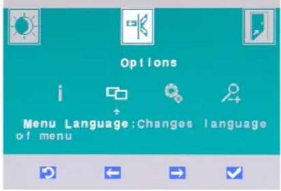 Options i Menu Language: Changes language of menu