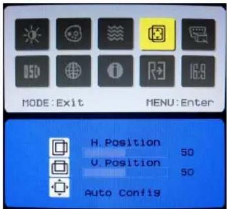 MODE:Exit MENU:Enter H. Position 50 U. Position 50 Auto Config