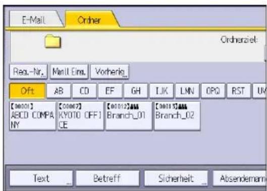 E-Mail Order Orderzeit: Reg.-Nr. ManII Eins. Vorherlig... Oft AB CD EF GH LJK LMN OPQ RST UV [00001] ABCD COMPANY [00007] KYOTO OFFICE [00012]Branch_01 [00013]Branch_02 Text Betreff Sicherheit Absendemann