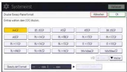 Systemeinst. Drucker Beauss-FperFormat Abtrechen Ok Eintrag watten dann [OX] drucken. ISO 85 x100 PAS ASGP B6 x100 ASGP 9x×140 9x×80,PES 9x×130 9x×120 9x×110 9x×140 9x×150 8x×130 8x×100 9x×80,PES 9x×80 10x140mm,PES 14x100mm,PES 1/2 Wecher Beautz def. format - - - mm 1 - - mm