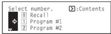 Océ OP30C - Use the ▲ cursor or the ▼ cursor key to select the program number under which the settings that you want to use are registered. The program number can also be entered directly using the numeric keys on the keypad. - 1
