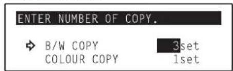Océ OP30C - Use the numeric keys on the keypad, the ◀ cursor key or the ▶ cursor key to select the number of black and white copies (or copy sets) you want to make. - 2