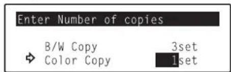 Océ OP30C - Use the numeric keys on the keypad, the ◀ cursor key or the ▶ cursor key to select the number of color copies (or copy sets) you want to make. - 1