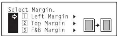 Océ OP30C - Use the ▲ cursor or the ▼ cursor key to select where you want the margin to be created. - 1
