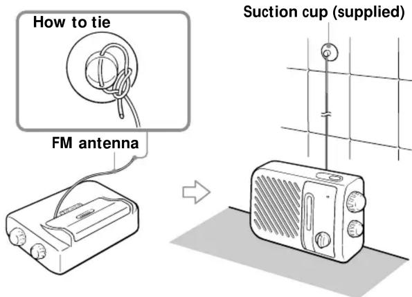 How to tie FM antenna Suction cup (supplied)