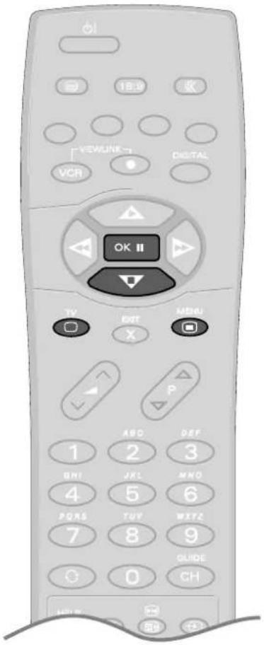 OK II VCR VBR VCM TV EXIT X MENU P 1 2 3 BNI JKL MNO 4 5 6 POMS TUV WXTZ 7 8 9 GUIDE CH 0 CHANGE