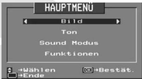 HAUPTMENU Bild Ton Sound Modus Funktionen +Wählen +Ende OK→Bestät.