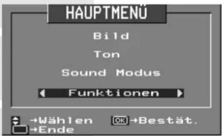 HAUPTMENÜ Bild Ton Sound Modus Funktionen →Wählen OK→Bestät. →Ende
