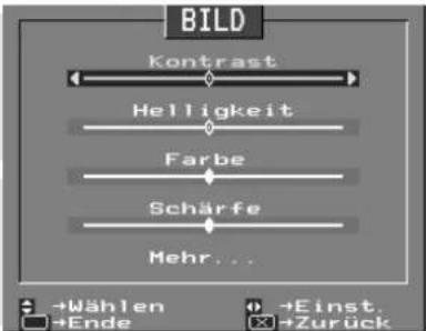 BILD Kontrast Helligkeit Farbe Schärfe Mehr... →Wählen →Einst. →Ende →Zurück