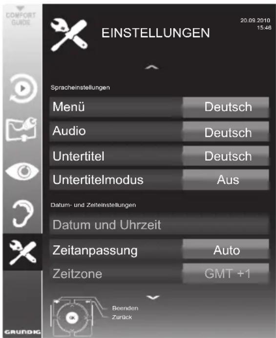 GRUNDIG 32 VLE 8220 BF - Menü EINSTELLUNGEN aufrufen - 1