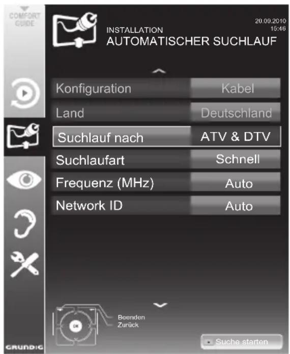 GRUNDIG 32 VLE 8220 BF - Digitalen Fernseh-Programme vom Kabelbetreiber automatisch suchen - 1