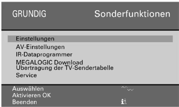GRUNDIG M 82 1690 9 TOP LOG - Menü »Sonderfunktionen« aufrufen - 1