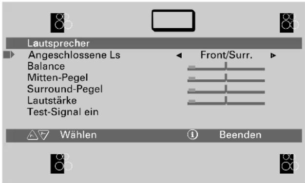 GRUNDIG M 82 169 PALPLUS - Einstellen (abstimmen, ausbalancieren) der TV-Lautsprecher und der angeschlossenen Lautsprecher-Boxen - 1