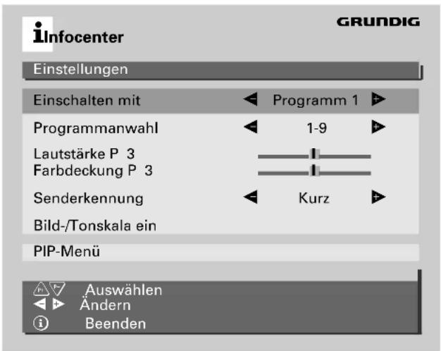GRUNDIG M 82 169 PALPLUS - Menü »Einstellungen« aufrufen - 1