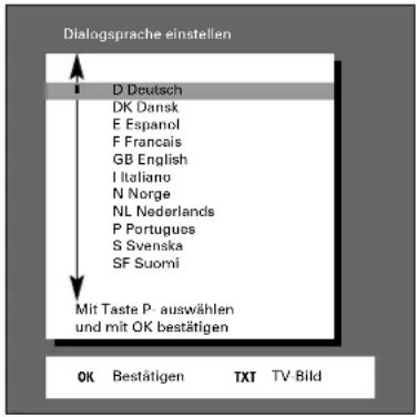 GRUNDIG Elegance m72 270 idtv log - Dialogsprache einstellen - 1