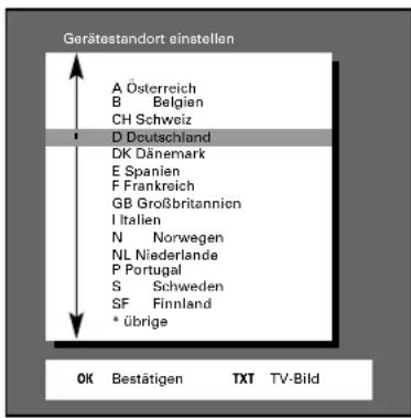 GRUNDIG Davio 55 m 55 290 8 idtv - Gerätestandort (Land) einstellen - 2