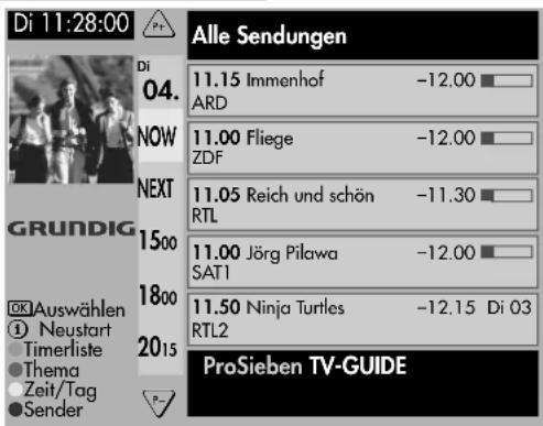 GRUNDIG Arganto 82 Flat MFW 82-530-9 DPL - Die Fernsehsendungen aller Programmanbieter - sortiert nach Zeit - anwählen - 1