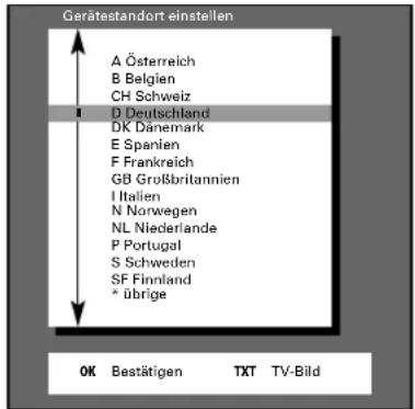 GRUNDIG ST 70 255 IDTV LOG - Gerätestandort (Land) einstellen - 2