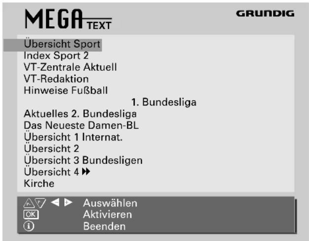 GRUNDIG ST 72 161 IDTV - Menü-Seite »MEGATEXT« - 1