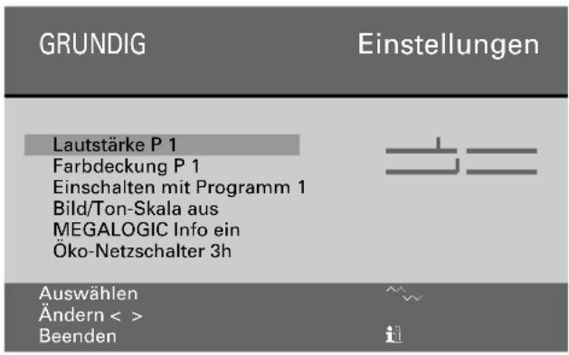 GRUNDIG ST 70 755 TOP LOG - Menü »Einstellungen« aufrufen - 1