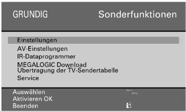 GRUNDIG ST 70 755 TOP LOG - Menü »Sonderfunktionen« aufrufen - 1