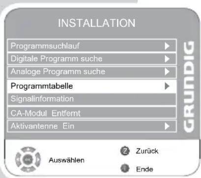 GRUNDIG Vision 6 32 6951 T - Programmtabelle auswählen - 1