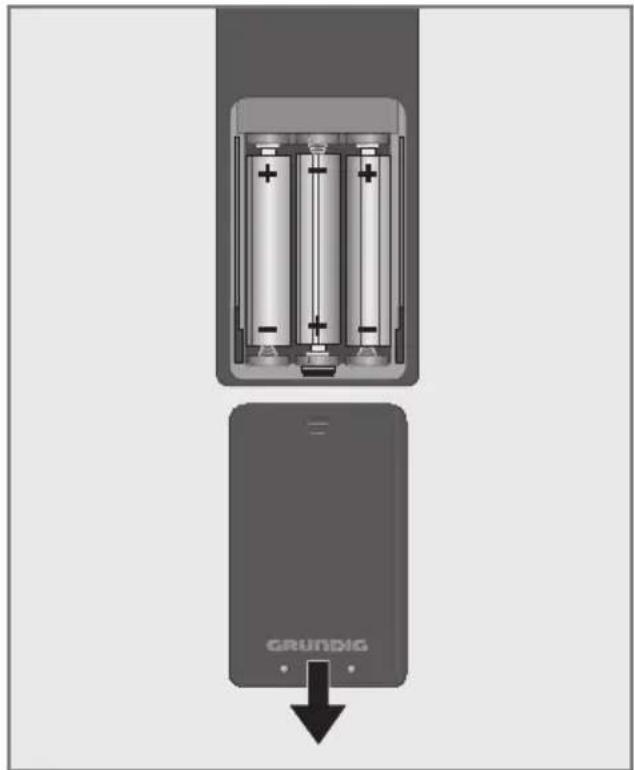 GRUNDIG New York 46 3D WEB - Batterien in die Fernbedienung einlegen - 1