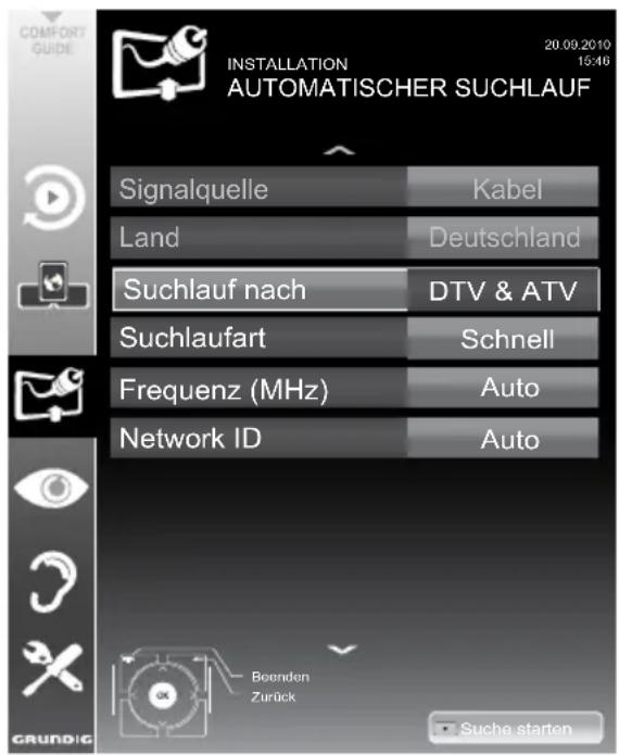 GRUNDIG New York 32 CLE 9130 SL - Digitalen Fernseh-Programme vom Kabelbetreiber automatisch suchen - 1