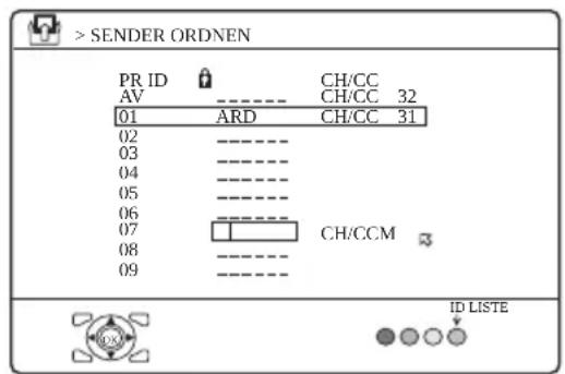 JVC HV-36P38SUE - Wählen Sie mit den Tasten 66 das erste Zeichen des Kanalnamens (ID), den Sie dem Sender geben möchten - 1