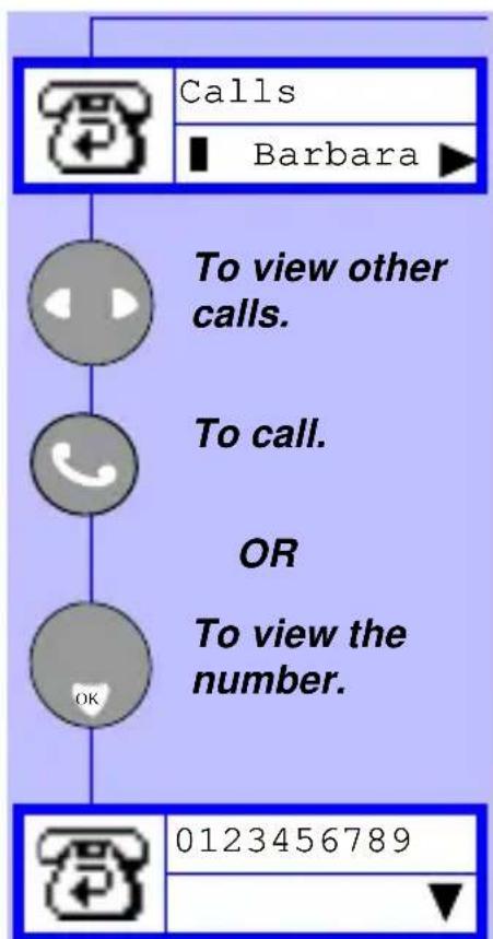 Calls Barbara ► To view other calls. To call. OR To view the number. OK 0123456789
