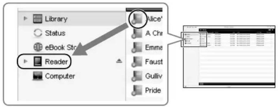 SONY PRS-950 - Click on the eBook that you wish to transfer and drag-and-drop it to [Reader] in the left-hand menu. - 1
