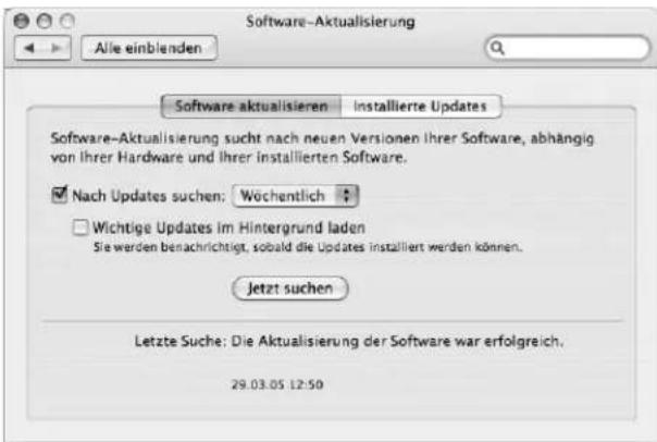 Software-Aktualisierung Alle einblenden Software aktualisieren Installierte Updates Software-Aktualisierung sucht nach neuen Versionen Ihrer Software, abhängig von Ihrer Hardware und Ihrer installierten Software. Nach Updates suchen: Wöchentlich Wichtige Updates im Hintergrund laden Sie werden benachrichtigt, sobald die Updates installiert werden können. Jetzt suchen Letzte Suche: Die Aktualisierung der Software war erfolgreich. 29.03.05 12:50