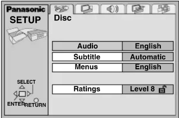 PANASONIC DVD-PV40 - Drücken Sie [SETUP], wonach das Grundeinstellungs-Menü erscheint. - 1