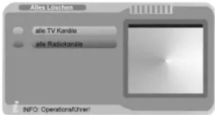 Alles Löschen alle TV Kanäle alle Radiokanäle INFO: Operationsführer!