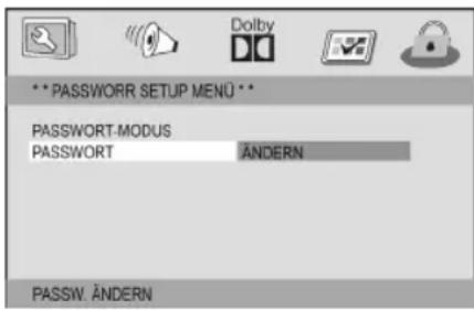 *** PASSWORDR SETUP MENU ** PASSWORD-MODUS PASSWORD ÄNDERN PASSW. ÄNDERN