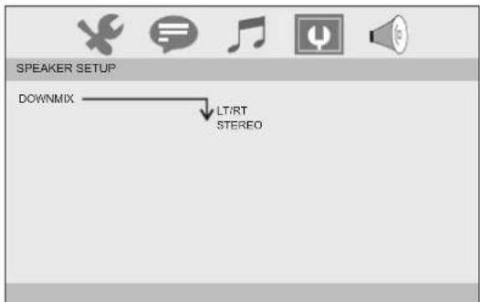 SPEAKER SETUP DOWNMIX → LT/RT STEREO