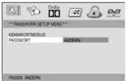 *** PASSWORDR SETUP MENU ** KENNWORTMODUS PASSWORD ÄNDERN PASSW. ÄNDERN