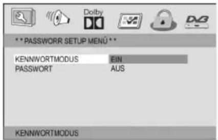 *** PASSWORDR SETUP MENU ** KENNWORTMODUS EIN PASSWORT AUS KENNWORTMODUS