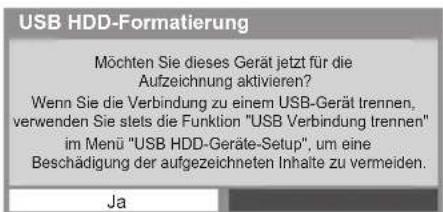 PANASONIC Viera TX-P55ST50J - Bestätigung, um die USB-Festplatte für die Aufzeichnung zu aktivieren - 1