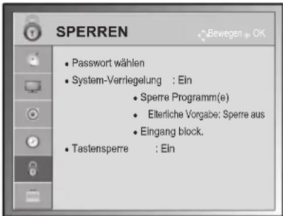 LG 22LV551U - Einstellungen im Menü SPERREN - 1